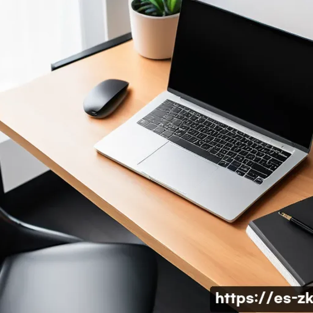 단순함의 철학과 일의 효율성 - A modern, minimalist office desk setup bathed in natural light, featuring a clean wooden surface wit...