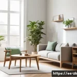 Home 20 단순함의 철학의 현대적 해석 - A serene minimalist living room bathed in natural sunlight, featuring neutral colors like beige and ...