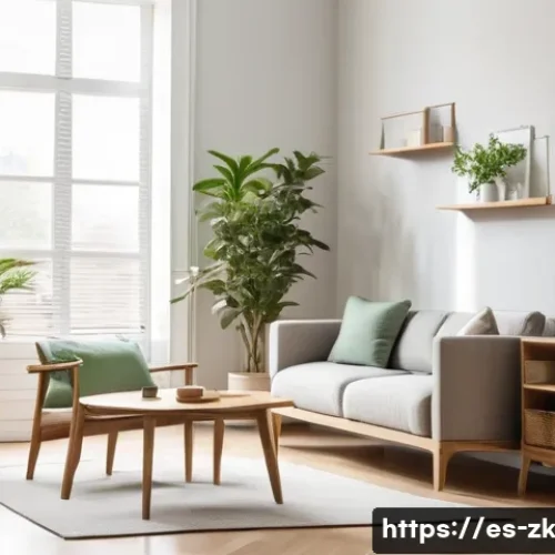 Home 32 단순함의 철학의 현대적 해석 - A serene minimalist living room bathed in natural sunlight, featuring neutral colors like beige and ...