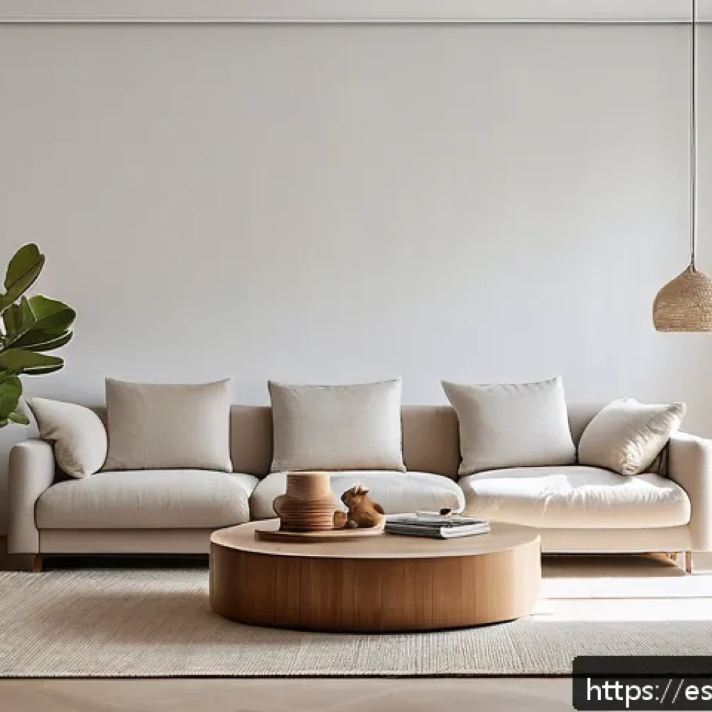 단순함의 철학을 통한 삶의 질 향상 - A serene minimalist living room in a modern Spanish apartment, featuring clean lines and natural lig...