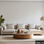 Home 23 단순함의 철학을 통한 삶의 질 향상 - A serene minimalist living room in a modern Spanish apartment, featuring clean lines and natural lig...