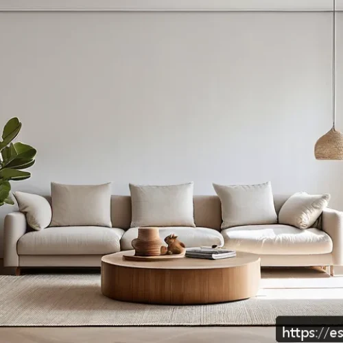 Home 17 단순함의 철학을 통한 삶의 질 향상 - A serene minimalist living room in a modern Spanish apartment, featuring clean lines and natural lig...