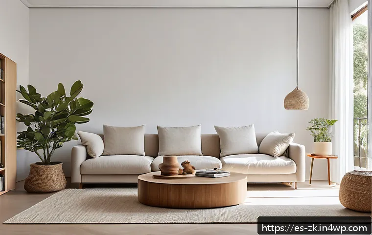 단순함의 철학을 통한 삶의 질 향상 - A serene minimalist living room in a modern Spanish apartment, featuring clean lines and natural lig...
